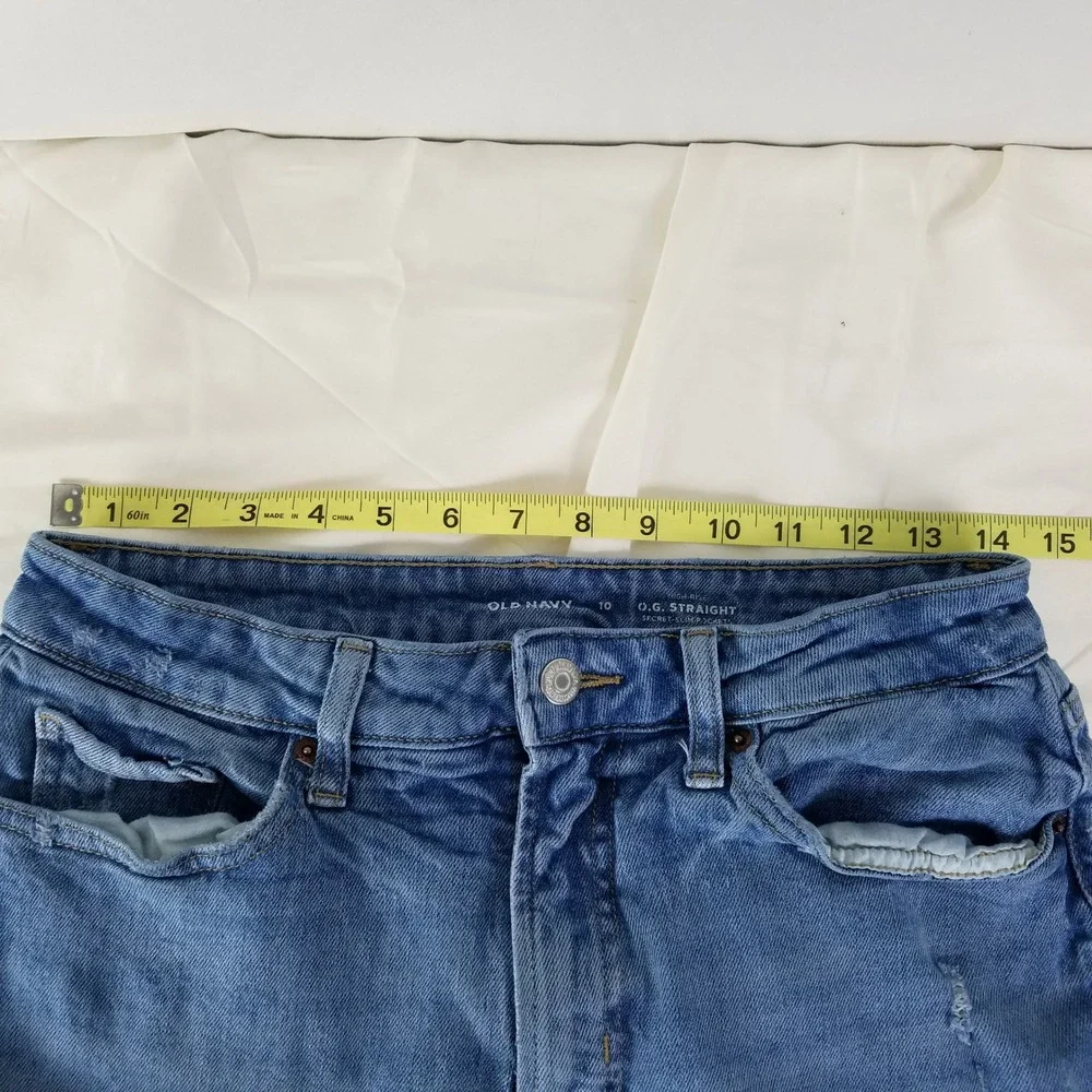 Old Navy Womens Size 10 High Rise OG Straight Distressed Jeans Medium Wash Denim - Picture 3 of 10